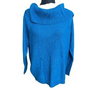 Chico's Sweater Size 1 M Blue NWT Cowl Turtleneck Pullover Touch of Sparkle